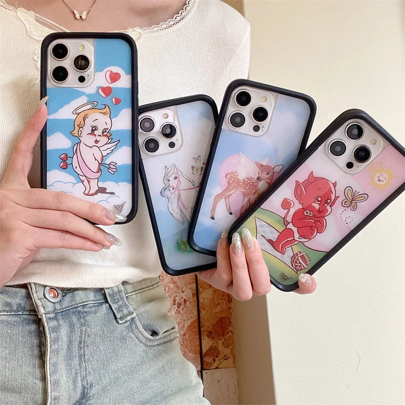 Wildflower 3D Little Angel Devil Phone Case for iPhone 16 15 14 13 12 Pro Max Plus 16pro 15pro WF Fawn Precious Pony Cute Cover Wildflower 3D Little Angel Devil Phone Case for iPhone 16 15 14 13 12 Pro Max Plus 16pro 15pro WF Fawn Precious Pony Cute Cover